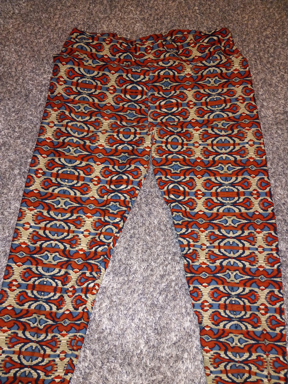 LuLaRoe Women's Geometric Leggings in Orange, Blue, Cream